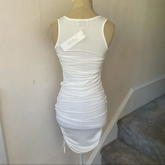 Reigning Queen White Soft Ribbed High Neck Ruched Hillary Dress NWT Size Small - Picture 5 of 9